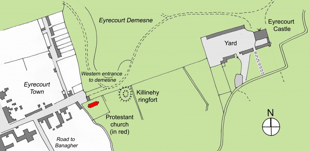 location of 1677 Protestant church at Eyrecourt village