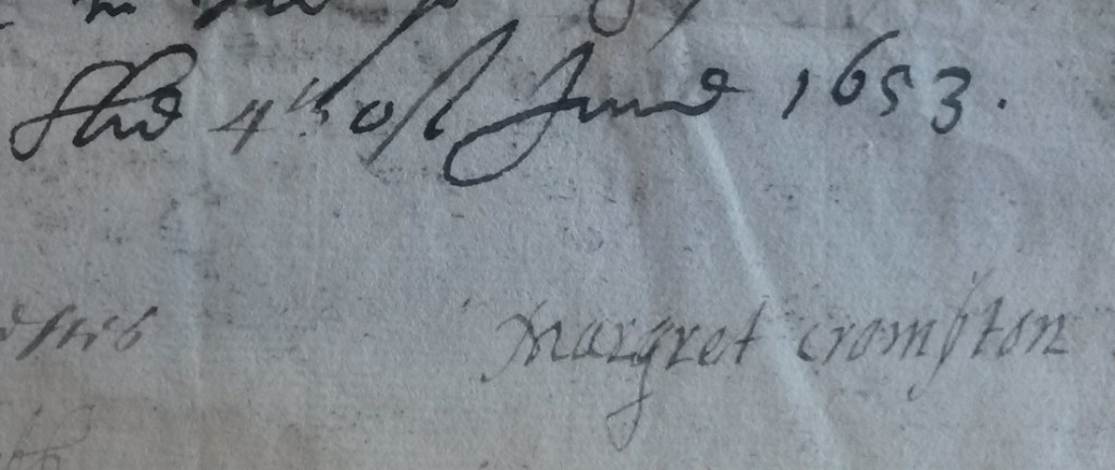 Margaret Crompton signature 1653